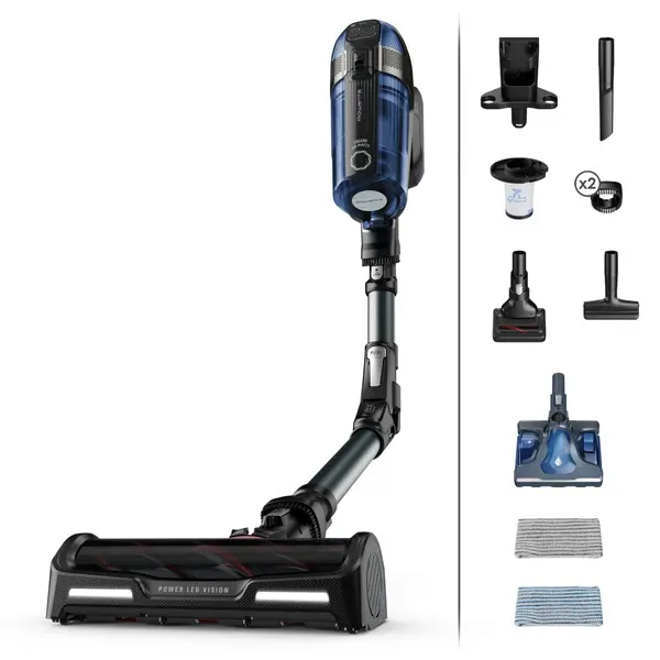 Aspirator vertical Rowenta X-Force Flex 12.60 cu mop Aqua RH98C8WO 320W 45 minute autonomie baza de incarcare tehnologie flex Albastru/ negru