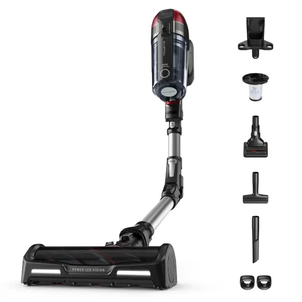Aspirator vertical Rowenta X-Force Flex 12.60 RH98A7WO 320W 25.2V capacitate praf 0.9L autonomie 45 minute perie animal turbo gri & rosu