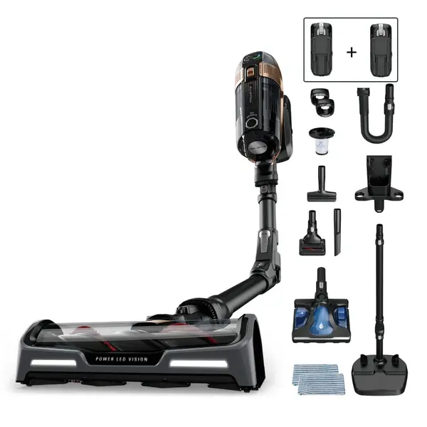 Aspirator vertical Rowenta X-Force Flex 15.60 Aqua RH99G3WO 520W 2 baterii cu autonomie de cate 80 min tehnologie flex display control accesorii