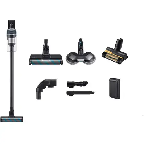 Aspirator vertical Samsung Jet 85 Premium VS20C852FTB/GE, 0.8L, 25.2V, 580W, Digital Inverter, Perie Slim LED pentru parchet, Perie Mop, Perie Pet, 60 min autonomie (Negru/Albastru)