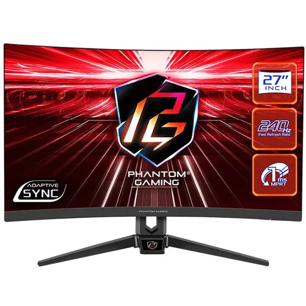 ASROCK Monitor Gaming VA LED Asrock 27 PG27F15RS1A, Full HD (1920 x 1080), HDMI, DisplayPort, AMD FreeSync, Ecran Curbat, Boxe, 240 Hz, 1 ms, Negru