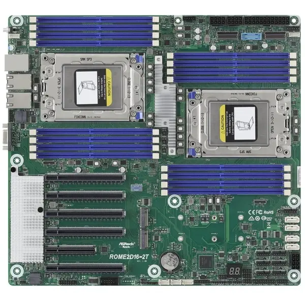 ASROCK Placa de baza ASRock ROME2D16-2T, 2xSKT SP3, AMD EPYC 7000, SoC, SATA, NVMe, 2xM.2, 2x10GbE, IPMI