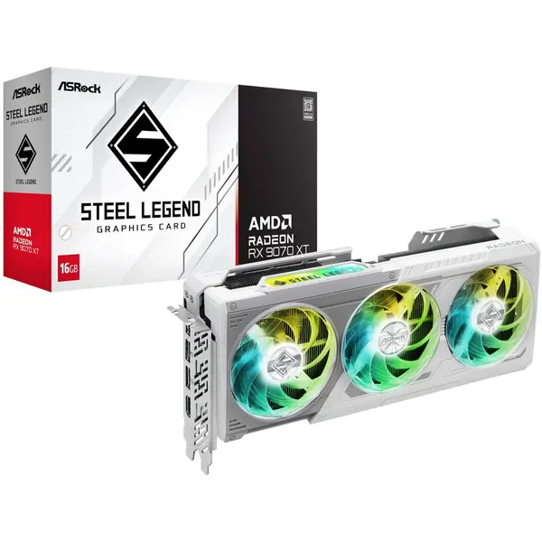 ASROCK Placa video ASROCK AMD RADEON™ RX 9070 XT Steel Legend, 16GB GDDR6, 256-Bit