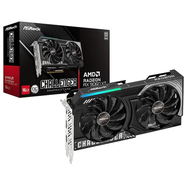 ASROCK Placa video ASRock RX9060 XT Challenger 16GB, GDDR6, 128bit, RGB, 1xHDMI, 2xDisplayPort