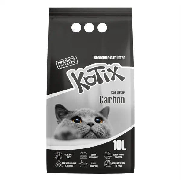 Asternut igienic pentru pisici bentonita Kotix, 10l, aroma Carbune Activ