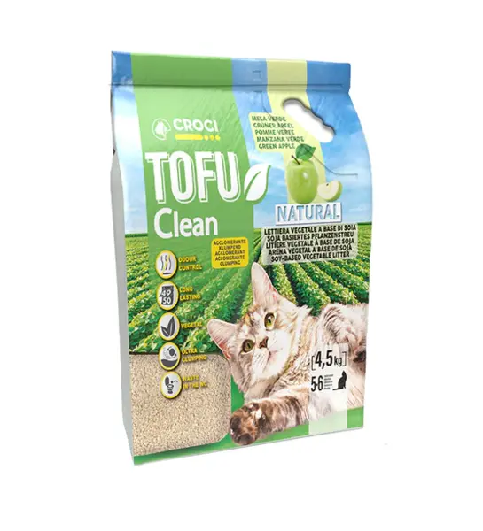 Asternut igienic pentru pisici Croci Tofu Clean, Vegetal, Mar verde, 4.5kg, 10L