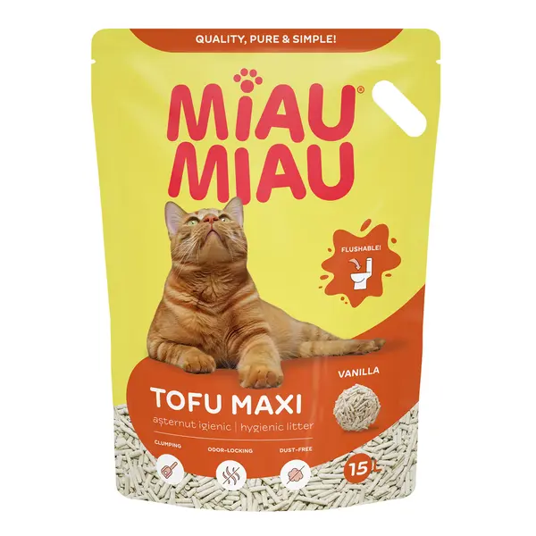 Asternut igienic pentru pisici Miau Miau Tofu Maxi Vanilie 15L