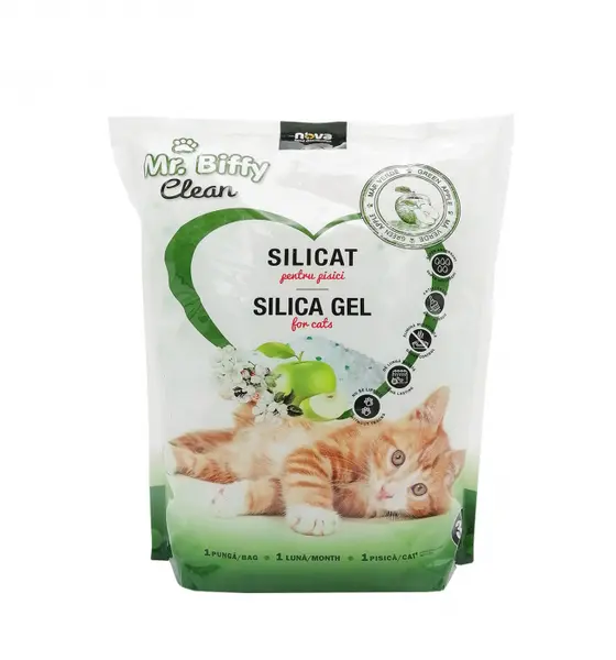 Asternut igienic pentru pisici Mr. Biffy, Silicat, Mar verde, 3.6L