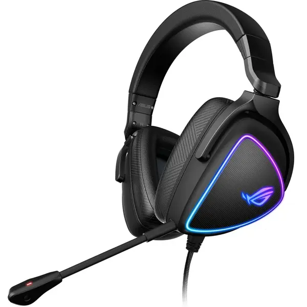 Asus Casti gaming ASUS ROG Delta S, RGB, Hi-Res ESS Quad-DAC 9281, microfon AI pentru anularea zgomotului, difuzoare ASUS Essence 50mm, multiplatforma, USB-C/USB 2.0, pliabile, Negru