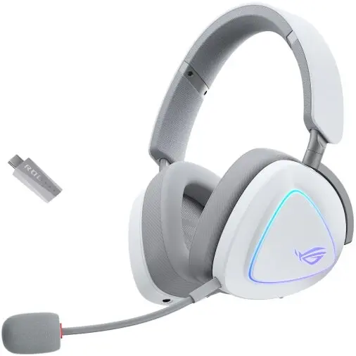 Asus Casti Gaming Wireless ASUS ROG DELTA II, Jack 3.5 mm, Bluetooth, Wi-Fi 2.4 GHz, Autonomie 100 ore, Iluminare RGB, Alb
