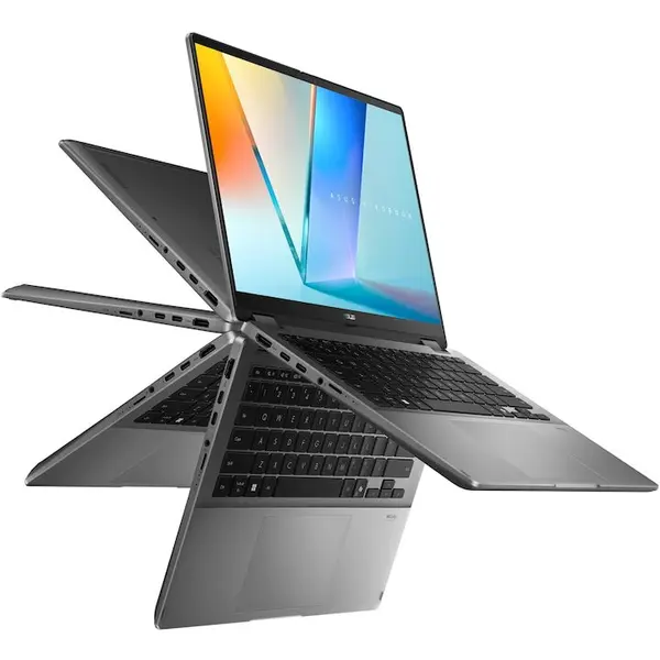 Asus Laptop ASUS Vivobook 14 Flip TP3407SA cu procesor Intel® Core™ Ultra 7 258V pana la 4.8GHz, 14'', WUXGA, OLED, Touch, 32GB LPDDR5x RAM, 1TB SSD, Intel® Arc™ Graphics, Windows 11 Pro, Matte Gray (INT Keyboard)