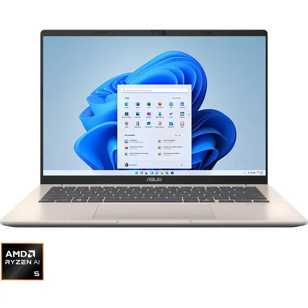Asus Laptop ASUS Vivobook 14 M1407KA, Procesor AMD Ryzen™ AI 5 330, Display 14 WUXGA, RAM 16GB DDR5, 1TB SSD, Placa video AMD Radeon 820M, Windows 11 Home, Auriu