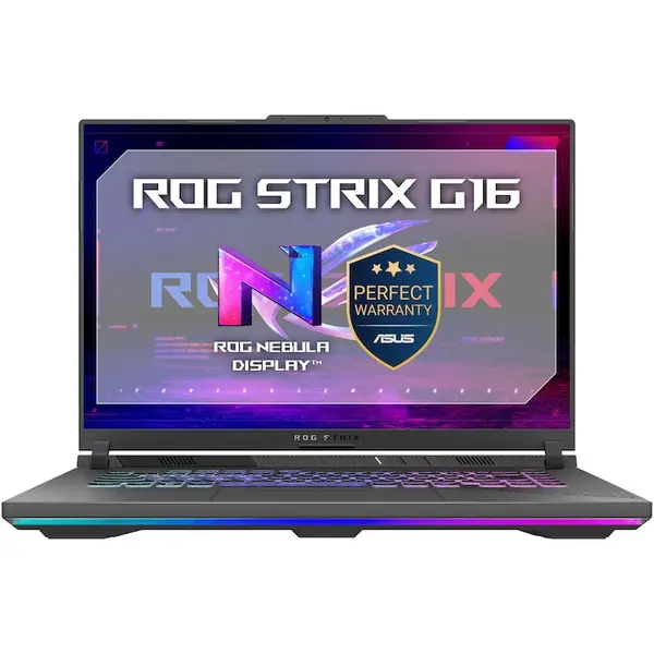 Asus Laptop Gaming ASUS ROG Strix G16 G614PW, procesor AMD Ryzen™ 9 8940HX pana la 5.3GHz, 16, Full HD+, IPS, 165Hz, 16GB DDR5, 1TB SSD, NVIDIA® GeForce RTX™ 5080 16GB GDDR7, No OS, Gri
