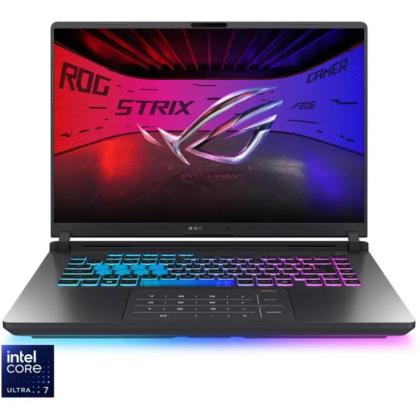 Asus Laptop Gaming ASUS ROG Strix G16 G615LH, Display 16'' 2.5K (2560 x 1600), Procesor Intel® Core™ Ultra 7 255HX, Memorie RAM 16GB DDR5, Capacitate de stocare 512GB SSD, Placa video dedicata NVIDIA GeForce RTX 5050 8GB, No OS, Gri (INT Keyboard)