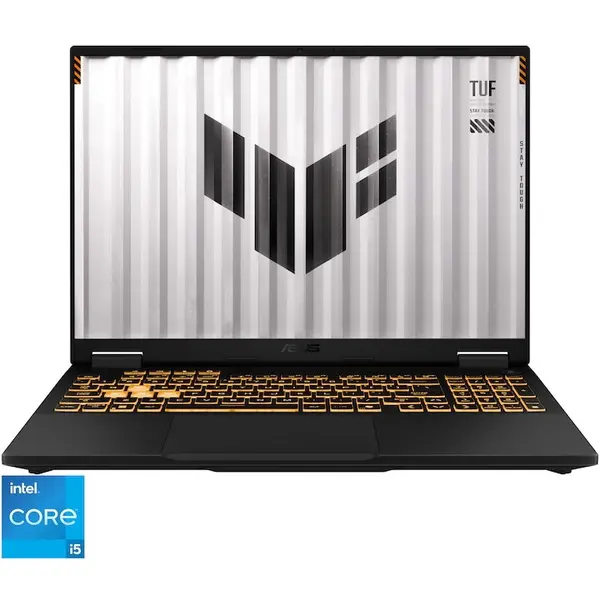 Asus Laptop Gaming ASUS TUF F16 FX608JHI cu procesor Intel® Core™ i5 14450HX, Display 16'', Full HD+, 144Hz, IPS, 16GB DDR5 RAM, 512GB SSD, Placa video NVIDIA® GeForce RTX™ 5050 8GB GDDR7, No OS, Jaeger Gray