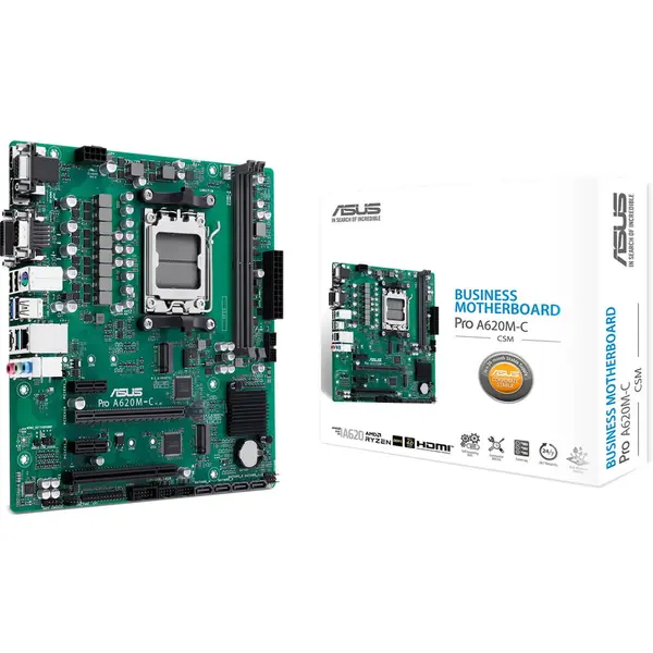 Asus Placa de baza ASUS PRO A620M-C-CSM, mATX, Memorie suportata 96 GB DDR5, Socket AM5, PCIe 4.0