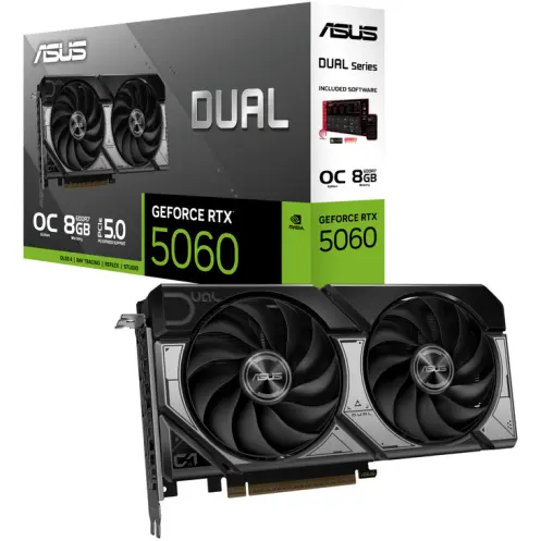 Asus Placa Video ASUS GeForce RTX 5060 DUAL OC 8GB, graphics card DLSS 4, 3x DisplayPort, 1x HDMI 2.1