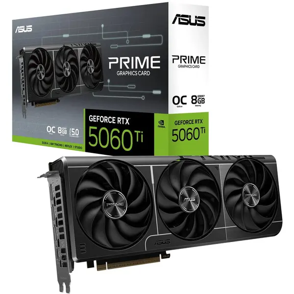 Asus Placa Video ASUS PRIME GEFORCE RTX 5060 TI OC, 8GB, GDDR7 128 bit, PCIE 5.0, 1x HDMI, 3x Displayport