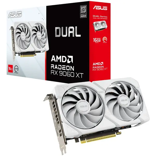 Asus Placa Video ASUS Radeon RX 9060 XT Dual White, 16GB GDDR6, 128-bit