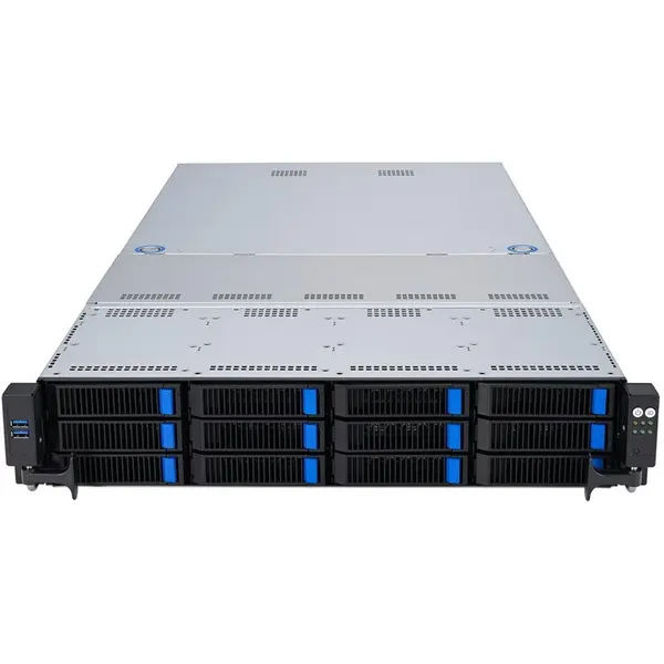 Asus Sistem server Platforma Asus Rack (1U) RS501A-E12-RS12U AMD Epyc 9005/9004 (12x NVMe/SATA HS, 2xM.2, 2x1Gbe, IPMI, 1+1 1600W)
