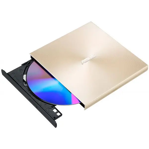 Asus Unitate optica notebook ASUS ZenDrive U9M, DVD writer extern 8X, ultra-subtire 13.9mm, suport M-DISC, compatibil cu USB tip C si tip A pentru Windows si Mac OS, Nero BackItUp, E-Green, Auriu