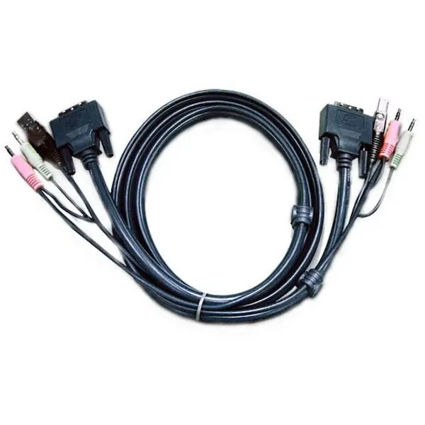 ATEN Cablu KVM Aten 3 in 1 2L-7D02U, conector tip USB si 3.5 mm Jack x 2 si DVI-D, 1.8m, Negru