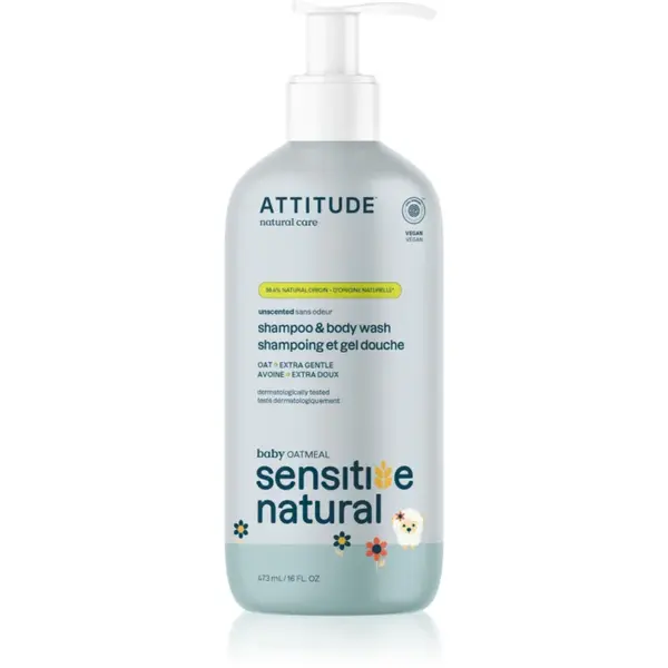 Attitude Sensitive Natural Baby Oatmeal sampon si gel de baie 2 in 1 pentru piele sensibila pentru copii 473 ml