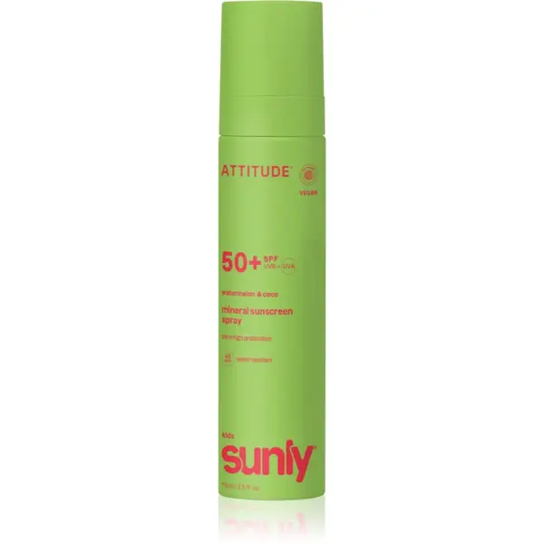 Attitude Sunly Kids Watermelon & Coco spray autobronzant cu minerale SPF 50+ pentru copii 75 ml