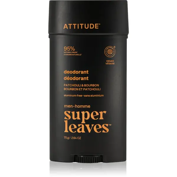 Attitude Super Leaves Men Deodorant deodorant fără aluminiu pentru bărbați Patchouli & Bourbon 75 g