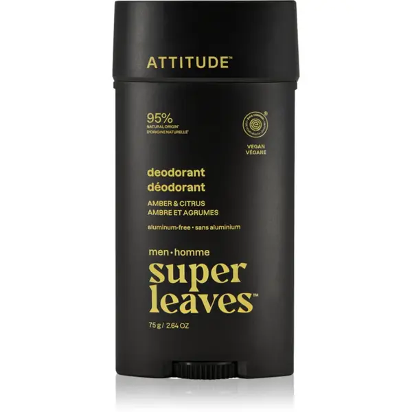 Attitude Super Leaves Men Deodorant deodorant fără aluminiu pentru bărbați Amber & Citrus 75 g