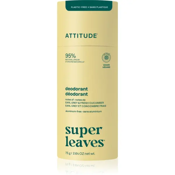 Attitude Super Leaves Natural Deodorant deodorant solid natural fără aluminiu Earl Grey & Cucumber 75 g