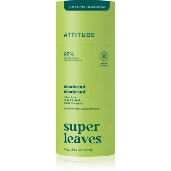 Attitude Super Leaves Natural Deodorant deodorant stick fără aluminiu Pear & Amber 75 g