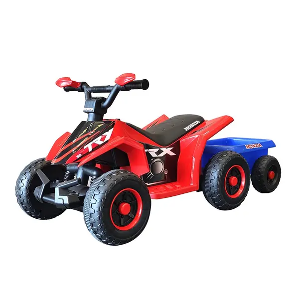 ATV electric pentru copii cu remorca, roti rezistente si design off-road - Rosu