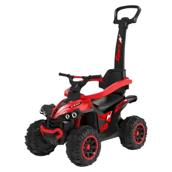 ATV pentru copii Novokids Little Beast Rosu, cu melodii si lumini, maner de impins detasabil, fara pedale, greutate admisa 25 kg
