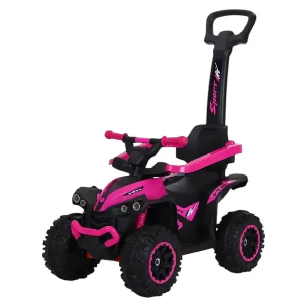 ATV pentru copii Novokids Little Beast Roz, cu melodii si lumini, maner de impins detasabil, fara pedale, greutate admisa 25 kg