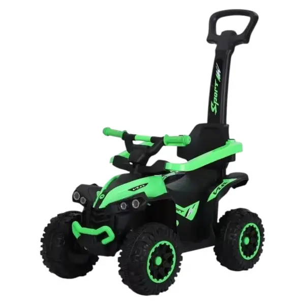 ATV pentru copii Novokids Little Beast Verde, cu melodii si lumini, maner de impins detasabil, fara pedale, greutate admisa 25 kg