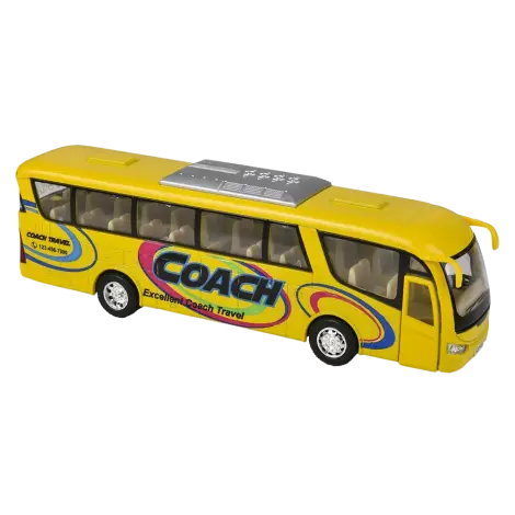 Autobuz sportiv die-cast Coach, cu functie pull-back, 18 cm lungime, galben