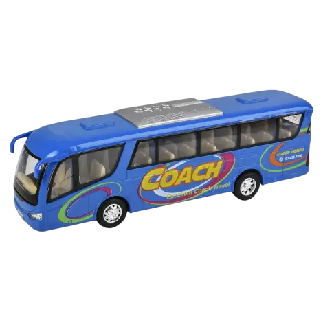 Autobuz sportiv die-cast Coach, cu functie pull-back, 18 cm lungime, albastru