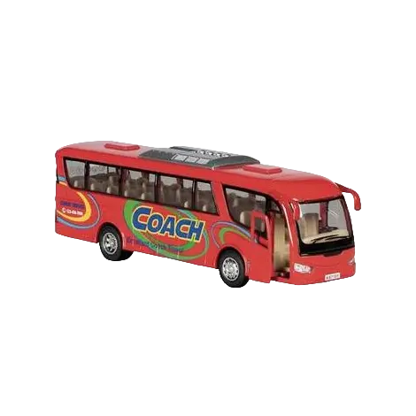 Autobuz sportiv die-cast Coach, cu functie pull-back, 18 cm lungime, rosu