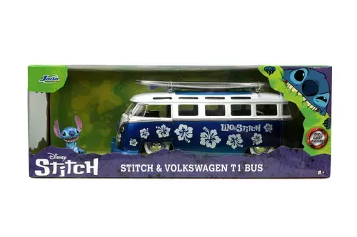 Autobuz Volkswagen cu figurina Stitch (Albastru/Alb)