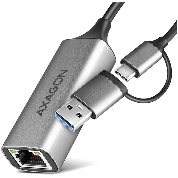 AXAGON Adaptor retea Axagon ADE-TXCA, RJ-45, USB-C + USB-A, Gri