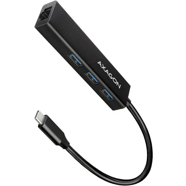 AXAGON AXAGON HMC-GL3A, 3x USB3.2 Gen 1, hub Subtire, cablu de 20 cm USB Type-C, 1 x RJ45 Gigabit