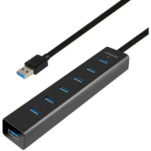 AXAGON HUE-SA7BP, 7x USB3.0, Aluminiu, Charging Hub, include adaptor alimentare, Negru