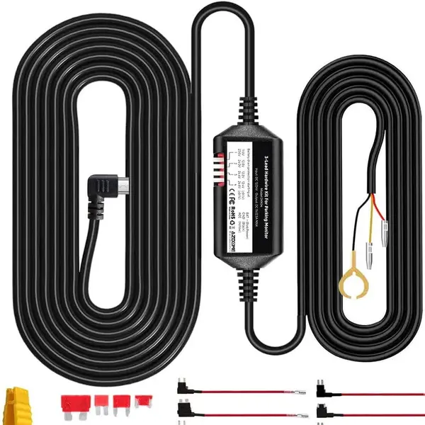 AZDOME Kit cablu alimentare si monitorizare miscare pentru AZDOME JYX04 pentru modele M300, M300S, 12 / 24V la 5V / 3A, Micro USB