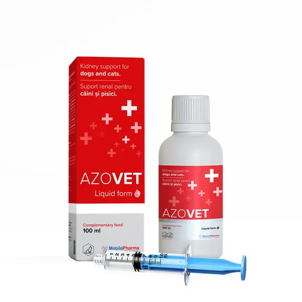 AZOVET Liquid Suport Renal, supliment sistem renal câini și pisici, suspensie orală AZOVET Liquid Suport Renal, XS-XL, supliment sistem renal câini și pisici, flacon cu aplicator, 100ml suspensie orală