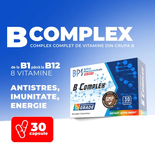 B-Complex, Vitamine B pentru Energie și Reducerea Oboselii, 30 Caps