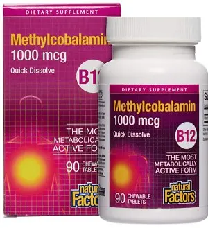 B12 Methylcobalamin, 1000 mcg, 90 tablete, Natural Factors