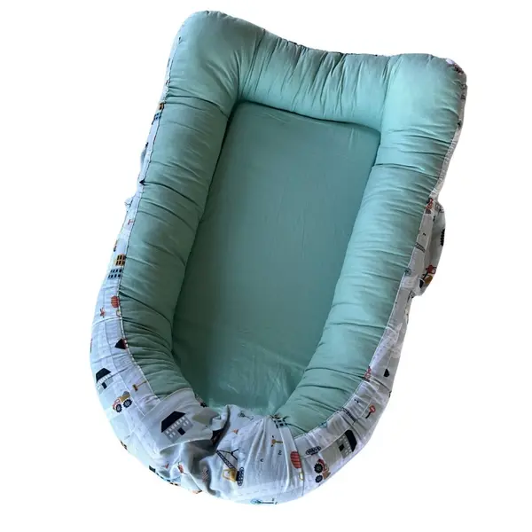 Baby Nest din bumbac organic cu doua fete si manere Twindeco Casute Mint