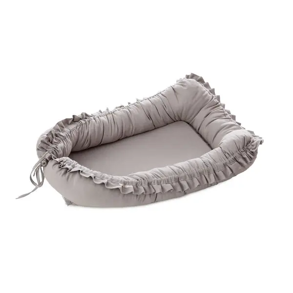 Baby Nest Gri cu Volănașe TWINDECO Grey Cotton Flower