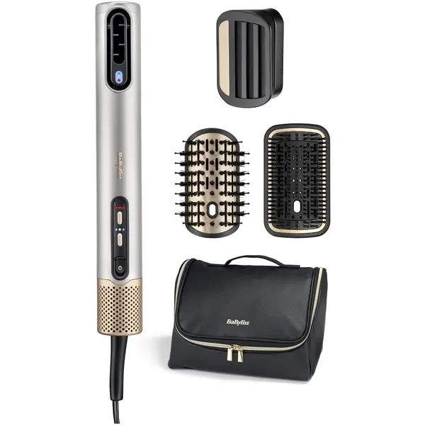 Babyliss Perie de par electrica Babyliss AS6555E Bagheta de aer 3in1 pentru coafare + geanta de depozitare, 1600 W, 3 trepte de temperatura, 3 trepte de viteza, Gri-Auriu